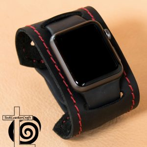 Smooth Black Red Stitching Slip-On Smartwatch Cuff